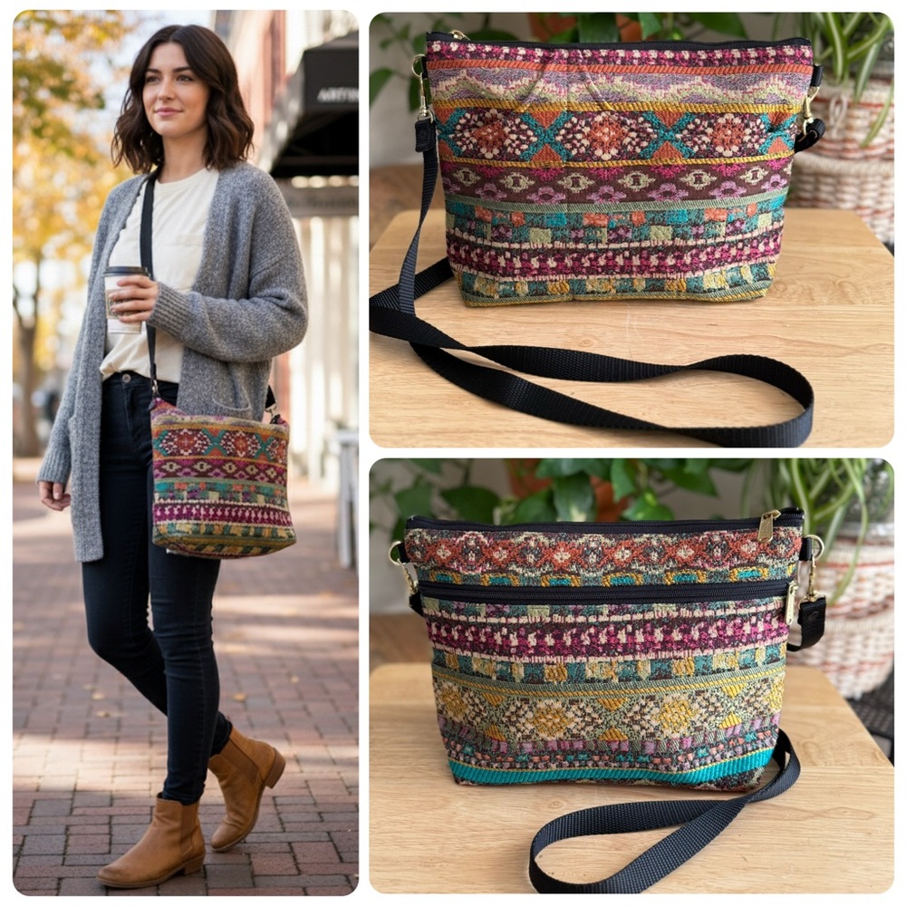 Danny K Boho Tapestry Crossbody Shoulder Bag Multicolor Made in USA Artisan Folk - Picture 16 of 16